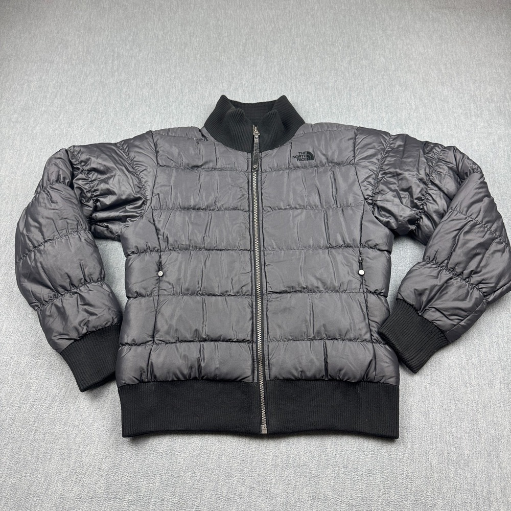 The North Face Coat Jacket Women Medium‎ Gray Quilted Puffer Bomber Goose Down